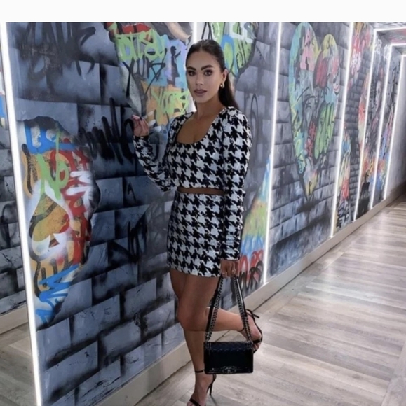 NEW ZARA Sequin Houndstooth Skirt & Top Sz.S NWT - Picture 4 of 9